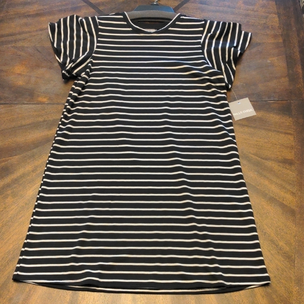 Falls Creek Monochrome Striped Dress Women's Medium White and Black